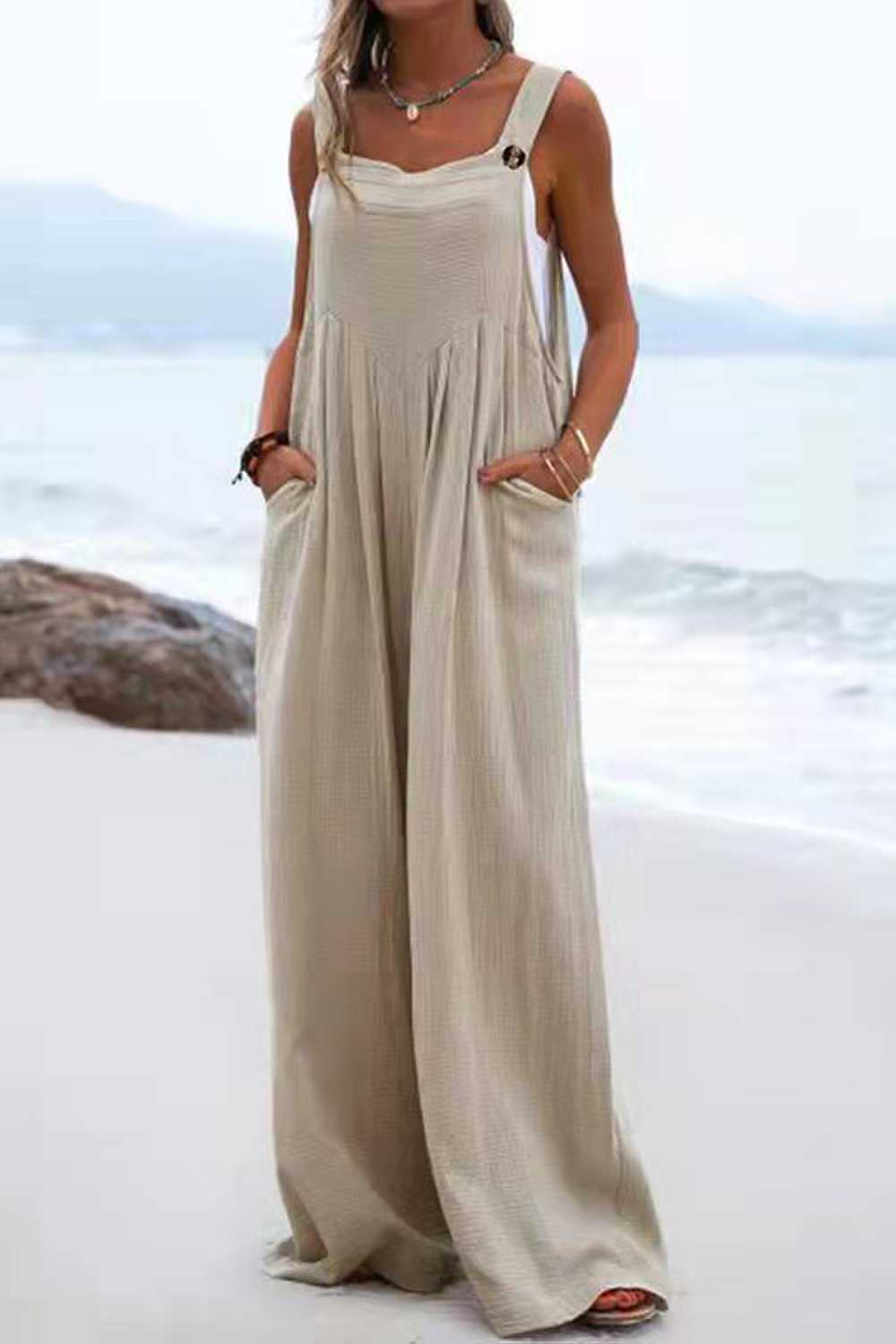 Sophia Salopette Femme – Style Bohème, Pantalons Amples et Bretelles Spaghetti Légères