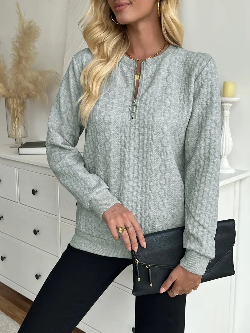 Margaux Sweat Damski Zima – Wygodny Sweter na Zamek z Dzianiny z Eleganckim Wzorem