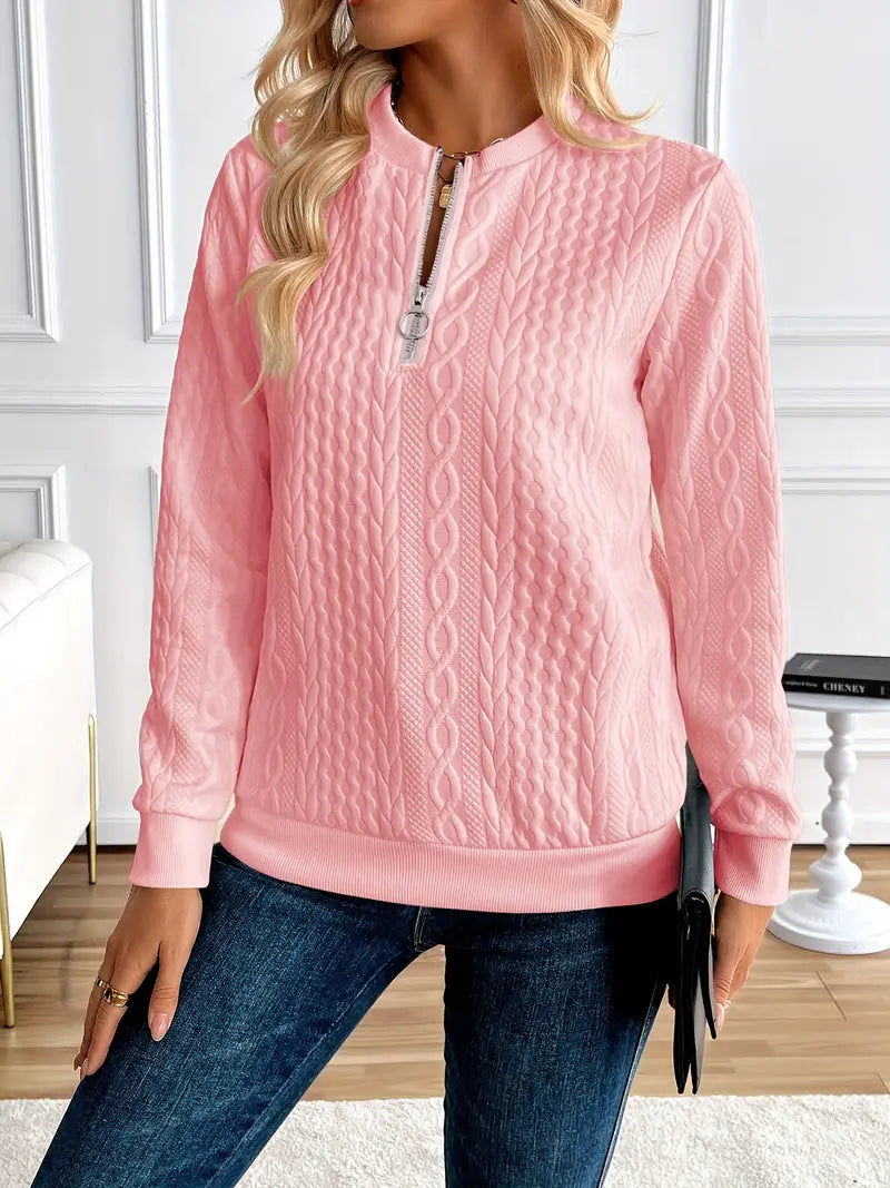 Margaux Sweat Damski Zima – Wygodny Sweter na Zamek z Dzianiny z Eleganckim Wzorem