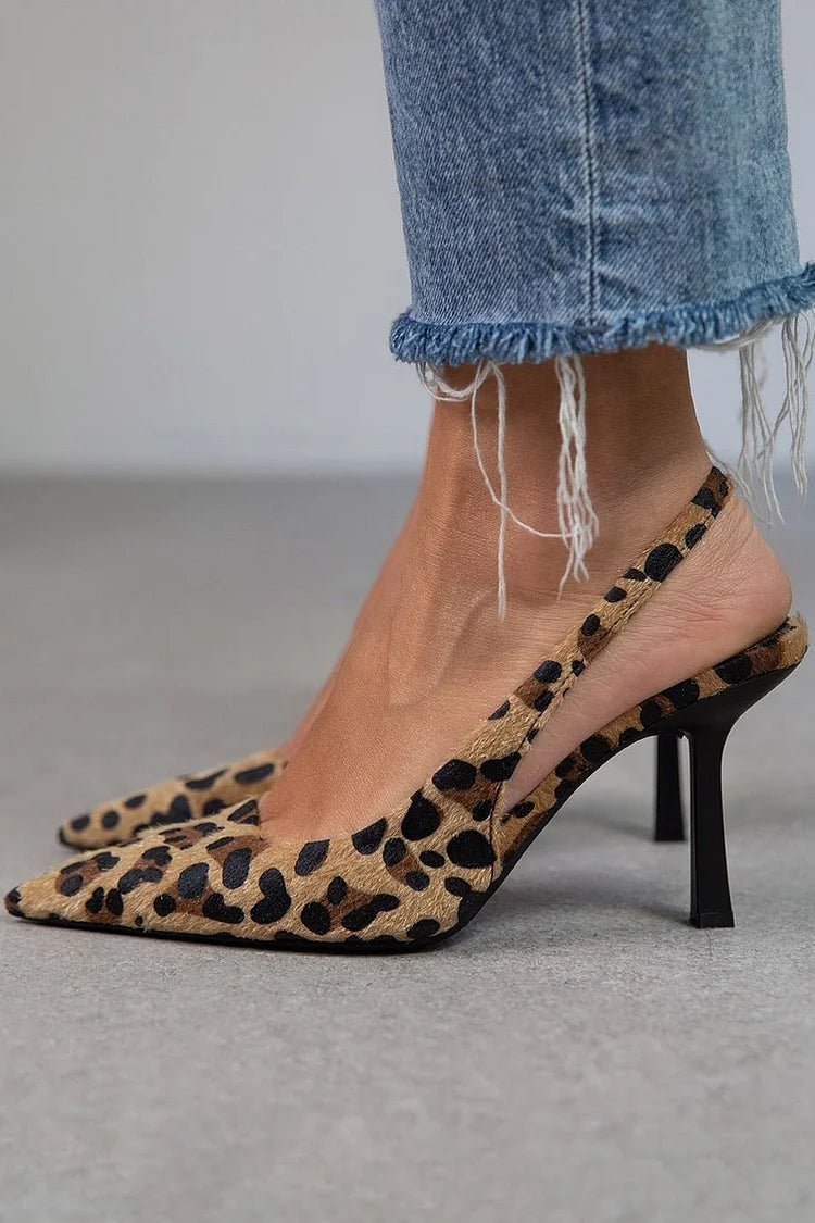 Sadie Décolleté Donna con Punta a Spillo – Tacco a Spillo Sottile con Stampa Animale & Cinturino Posteriore Regolabile