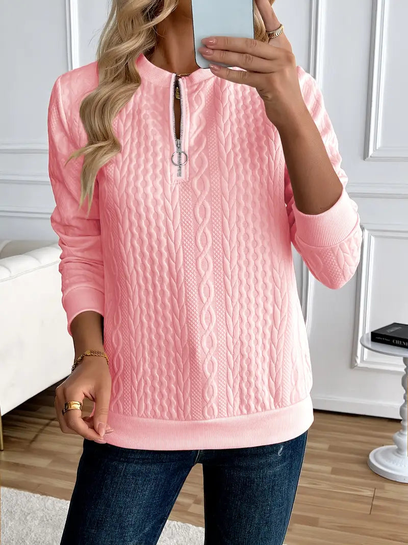 Margaux Sweat Damski Zima – Wygodny Sweter na Zamek z Dzianiny z Eleganckim Wzorem