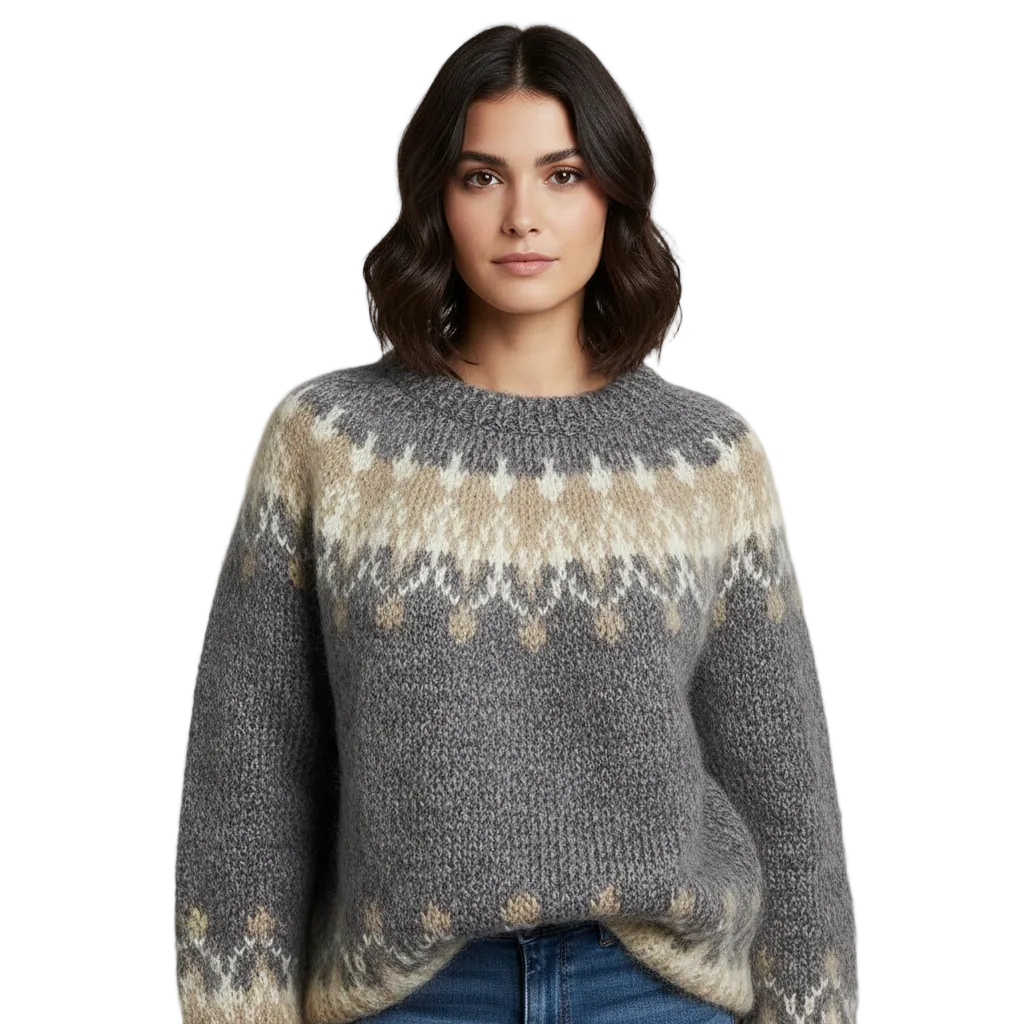 Bella Oversize Dámský Svetr – Pohodlný Svetr z Pleteniny Fair Isle pro Zimní Styl