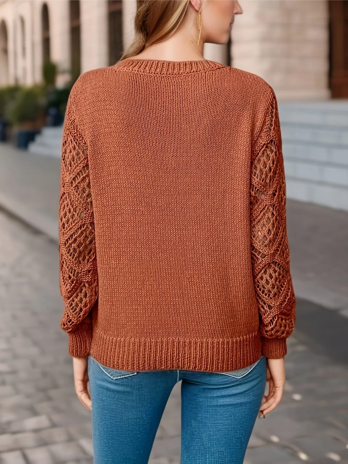 Danny Dames Trui – Lichtgewicht, Gehaakte Mouwen en V-hals voor een Elegante Look