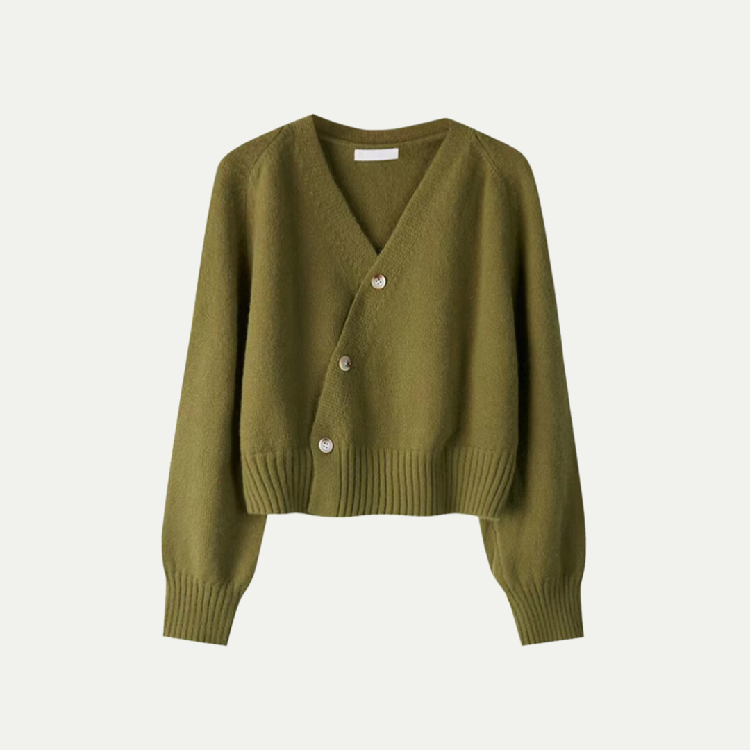 Eira cardigan i uld til kvinder – Blød kort strik med V-hals, knaplukning & elegant og behagelig pasform