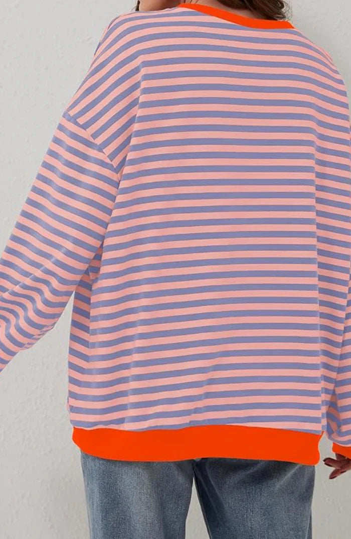 Mila Oversize Pulóver – Kényelmes Pulóver Klasszikus Csíkokkal és Kontrasztos Részletekkel