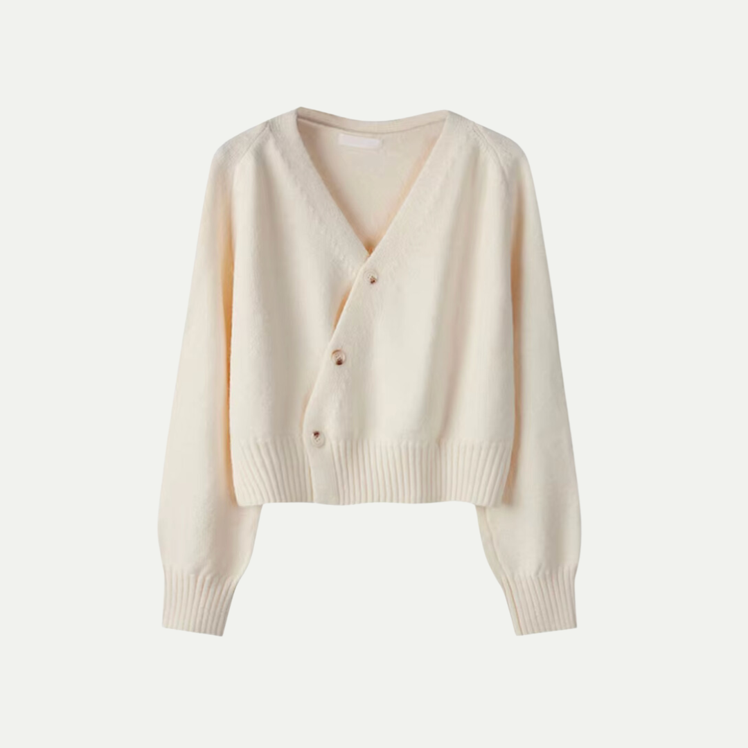 Eira cardigan i uld til kvinder – Blød kort strik med V-hals, knaplukning & elegant og behagelig pasform