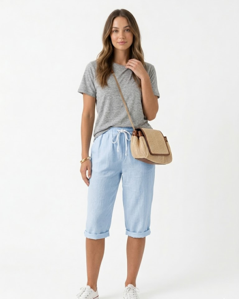 Serena Pantalon Femme Coton Lin – Coupe Décontractée & Taille Élastique Respirante