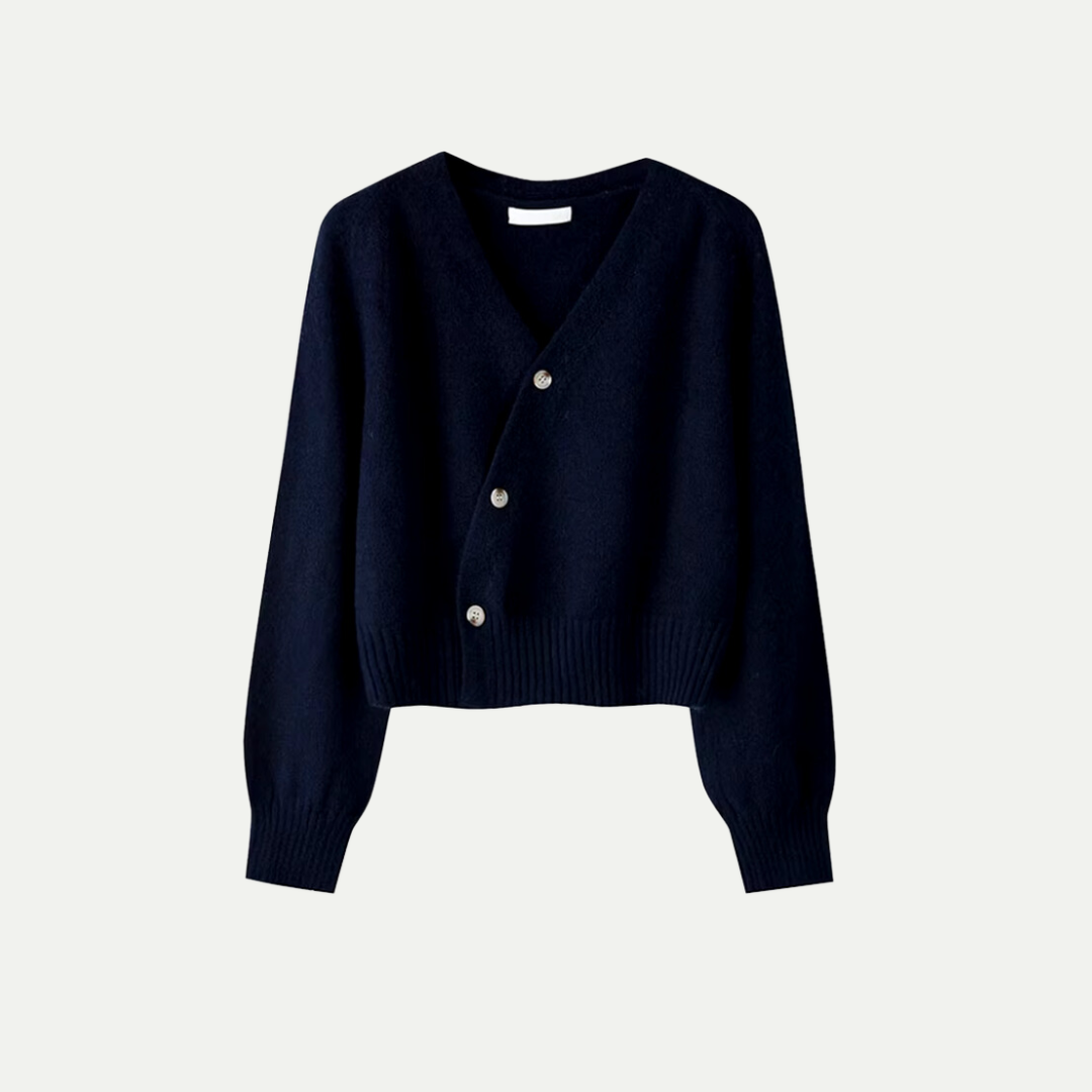 Eira cardigan i uld til kvinder – Blød kort strik med V-hals, knaplukning & elegant og behagelig pasform