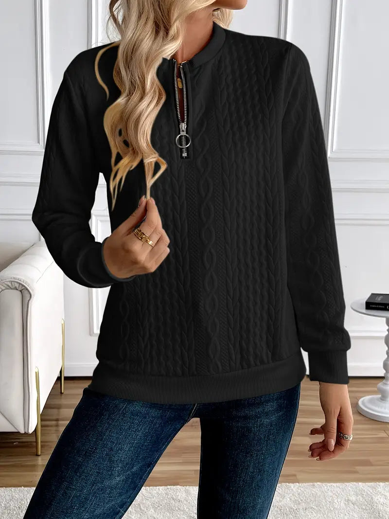 Margaux Sweat Damski Zima – Wygodny Sweter na Zamek z Dzianiny z Eleganckim Wzorem