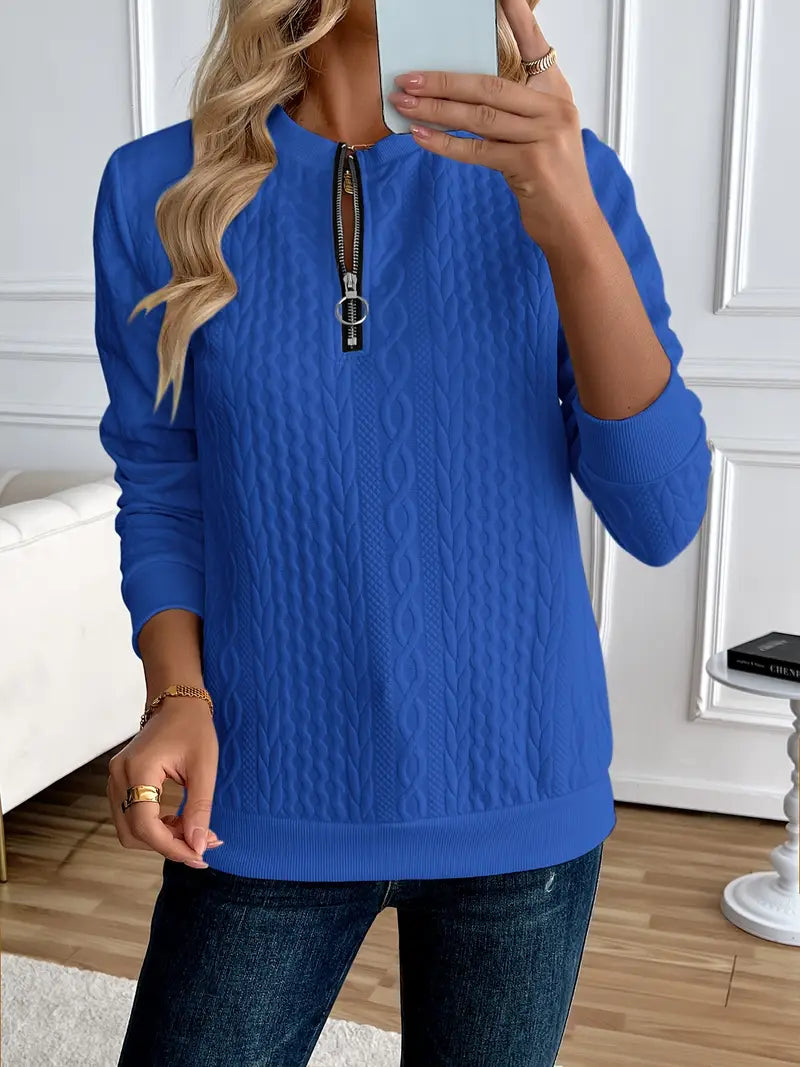 Margaux Sweat Damski Zima – Wygodny Sweter na Zamek z Dzianiny z Eleganckim Wzorem