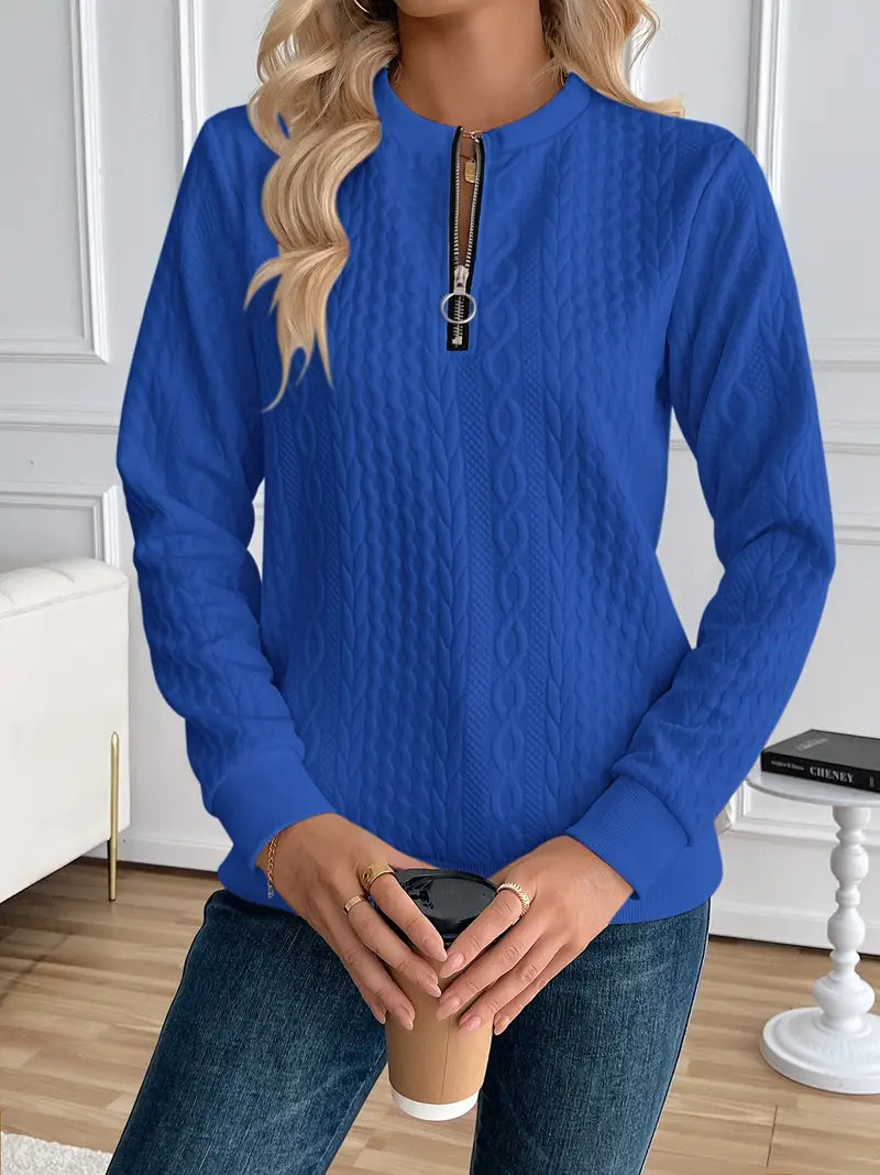 Margaux Sweat Damski Zima – Wygodny Sweter na Zamek z Dzianiny z Eleganckim Wzorem