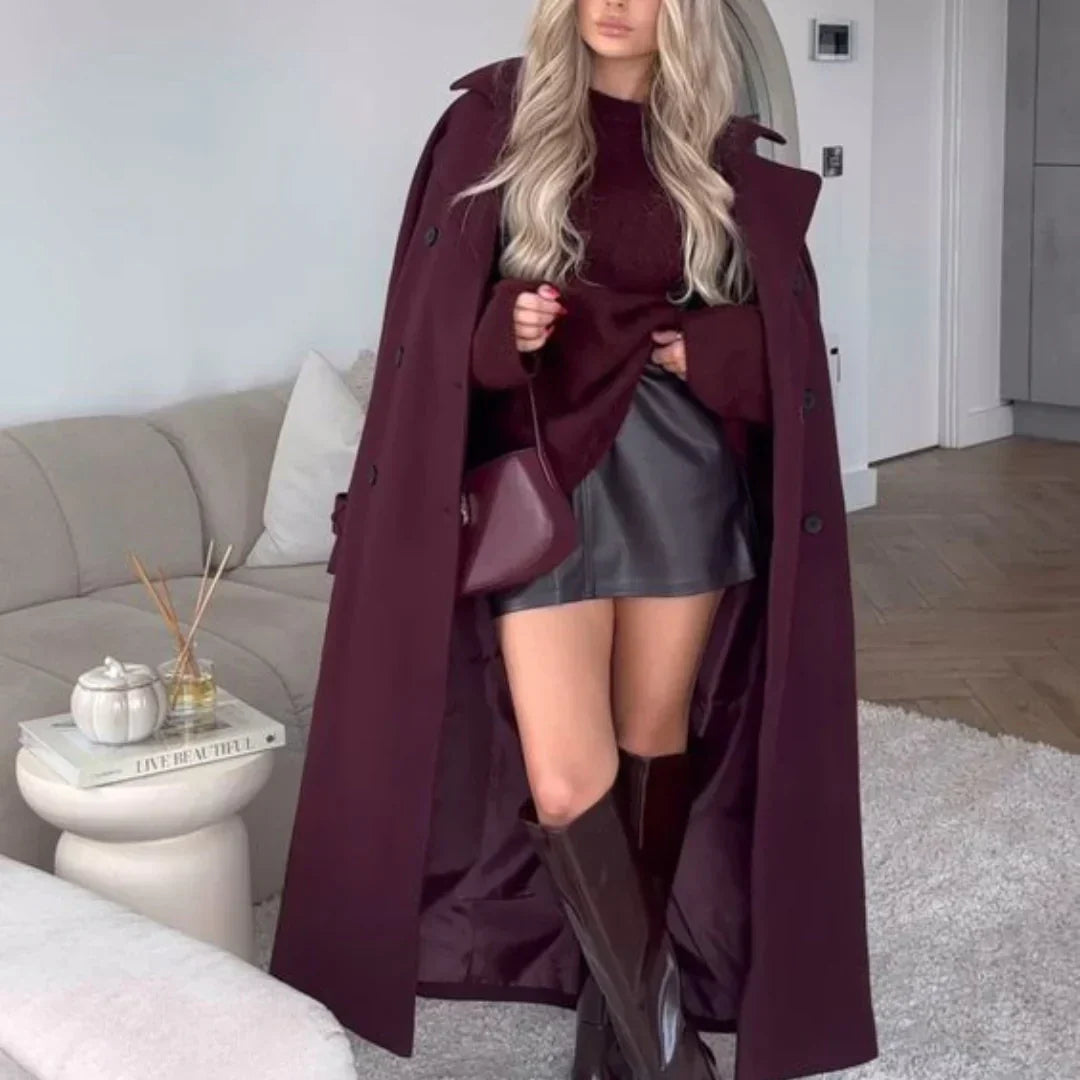 Victoria Oversized Coat for Women – Burgundy Mixed Wool Coat Elegant Cut