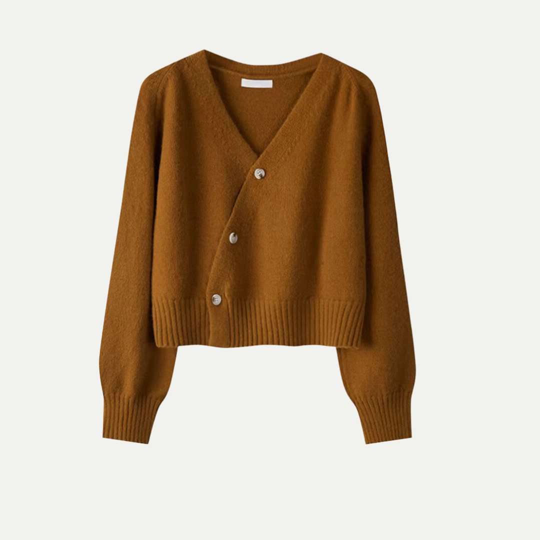 Eira cardigan i uld til kvinder – Blød kort strik med V-hals, knaplukning & elegant og behagelig pasform