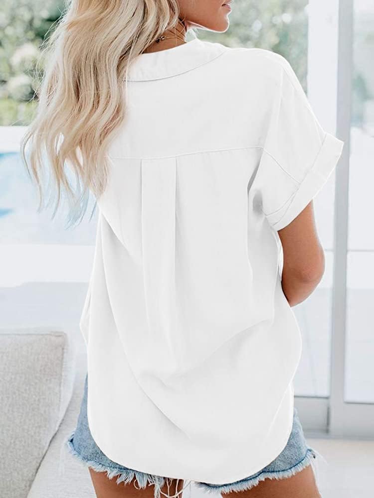 Blusa Keana Mulher Algodão – Decote em V, Mangas Curtas, Com Botões, Bolso Verão