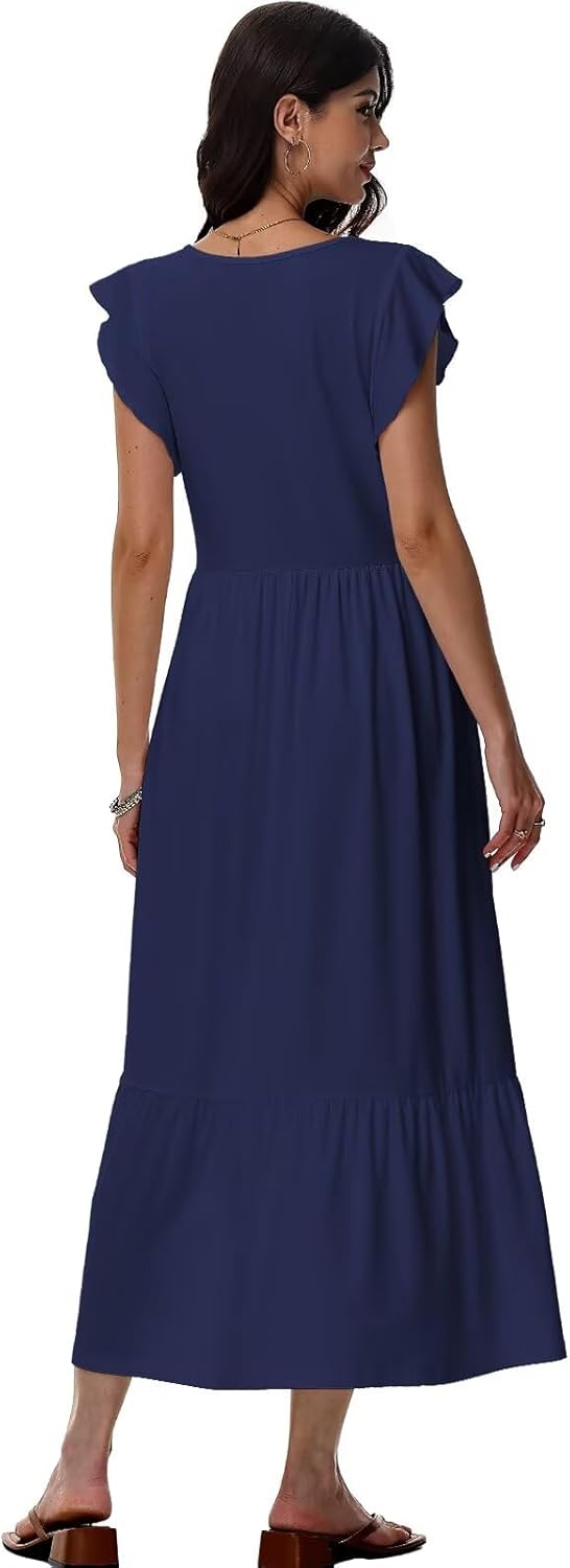 Elena Robe Femme – Robe Midi Fleurie Col V Coupe Fluide Avec Poches Été