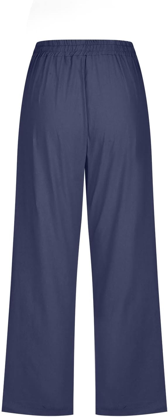 Vinia Pantalone Donna Capri Lino – Taglio Largo, Vita Elastica, Leggero Estate Chic