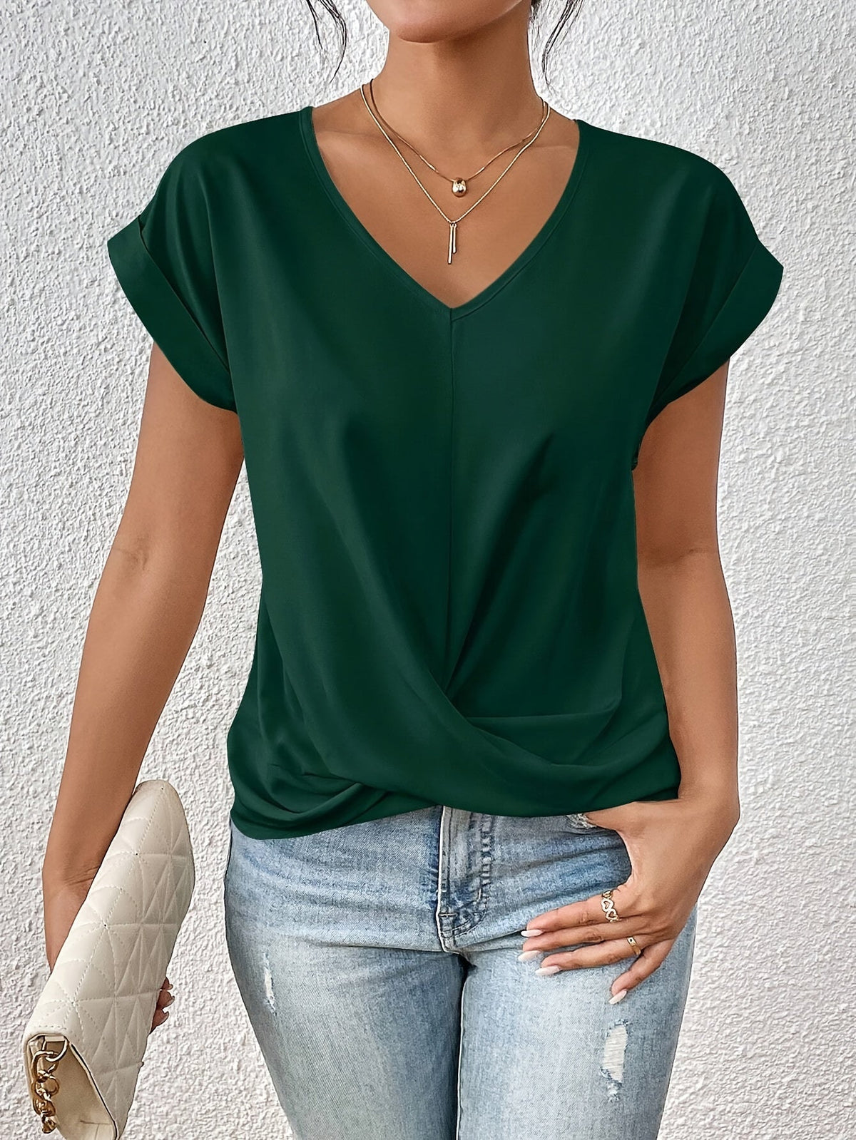 Yasmine Top Damen – V-Ausschnitt mit Schleifendetail, eleganter Drapierung & bequemer Schnitt