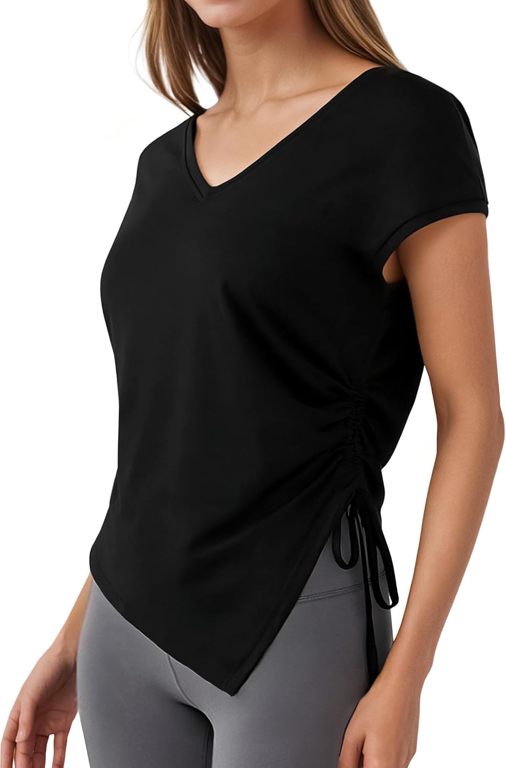 Josefa Top Femme – Asymetrický výstřih do V, Nastavitelný řasený detail a elegantní krátké rukávy