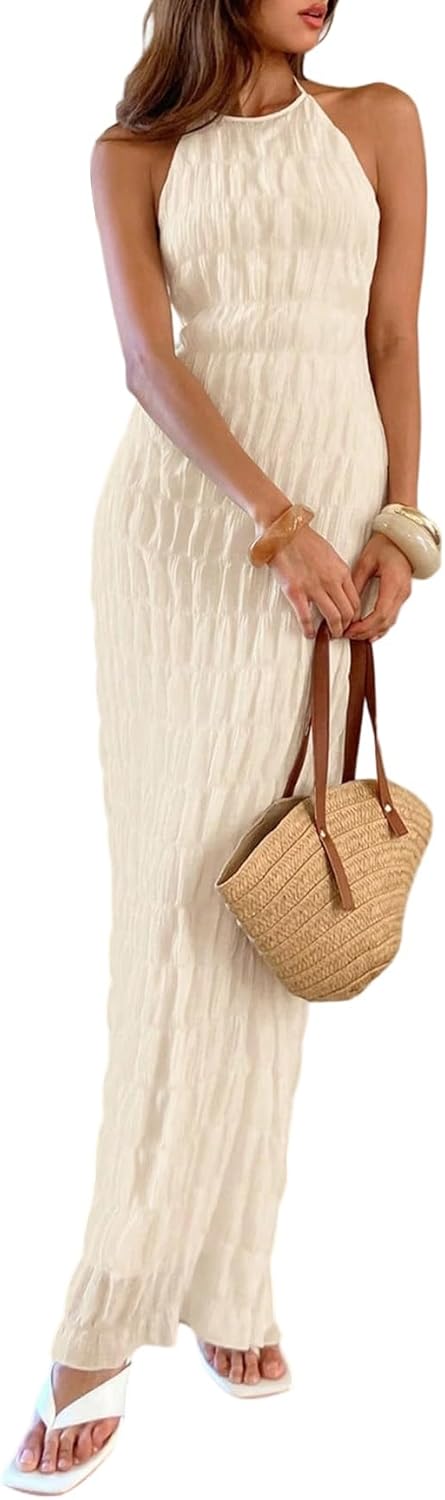 Eva Maxi-kjole til kvinder – Elegant bodycon halterneck-kjole med åben ryg i Old Money-stil