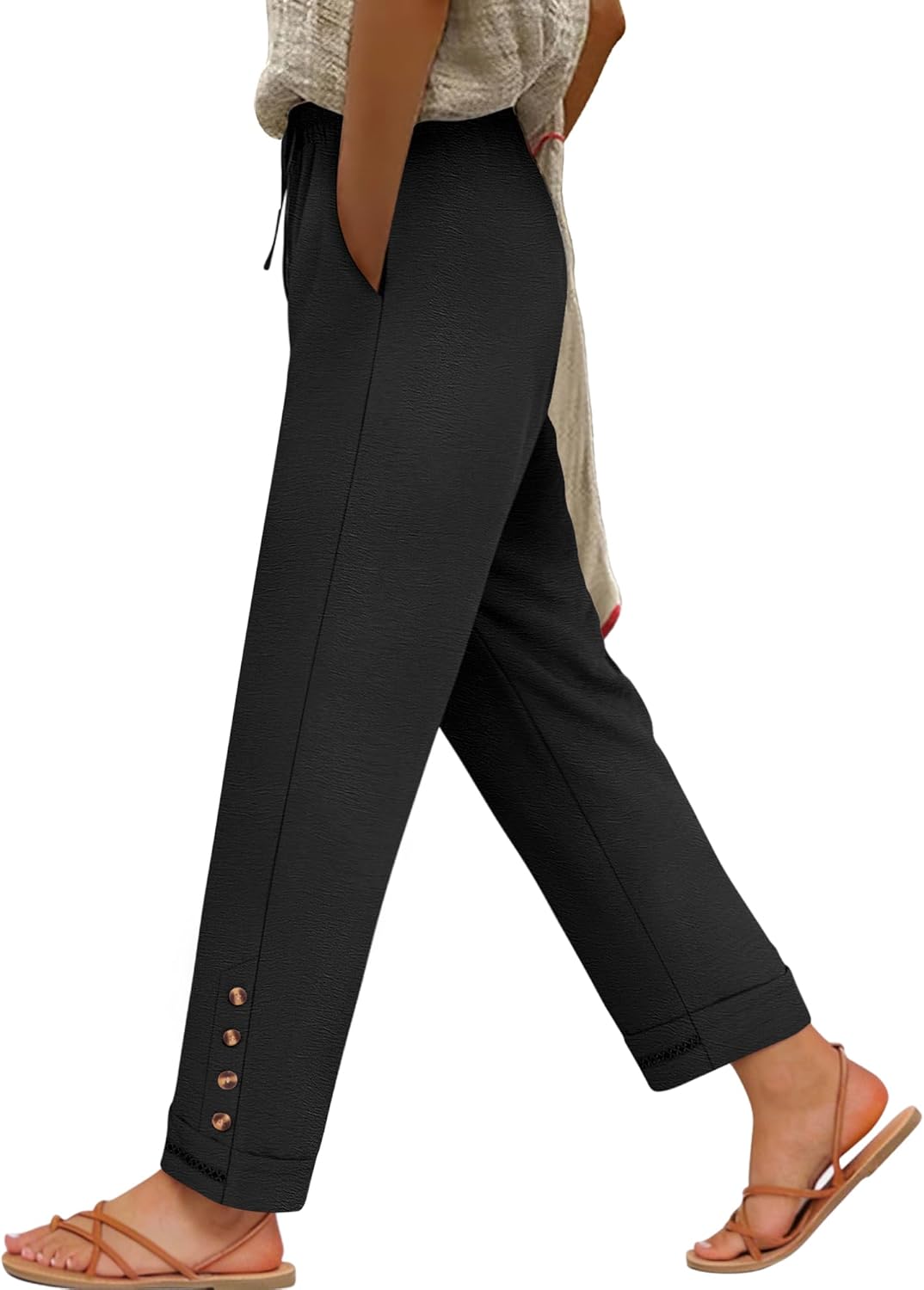 Cianne Damenhose Capri – Fließender Schnitt, Elastischer Bund mit Kordel, Casual, Sommer, Schick