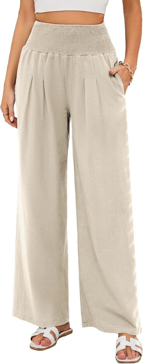 Noémie Pantalone Palazzo Donna in Lino – Pantalone Largo a Vita Alta con Tasche
