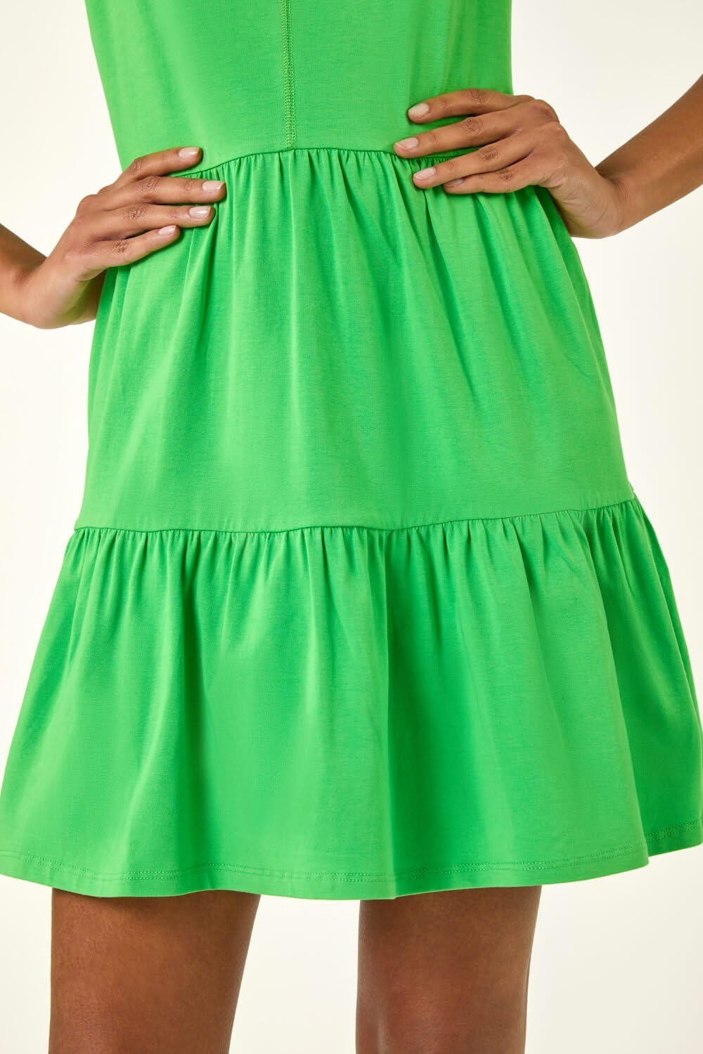 Clara Robe Courte Femme – Robe Coton Stretch Volants Col Rond Été Élégante