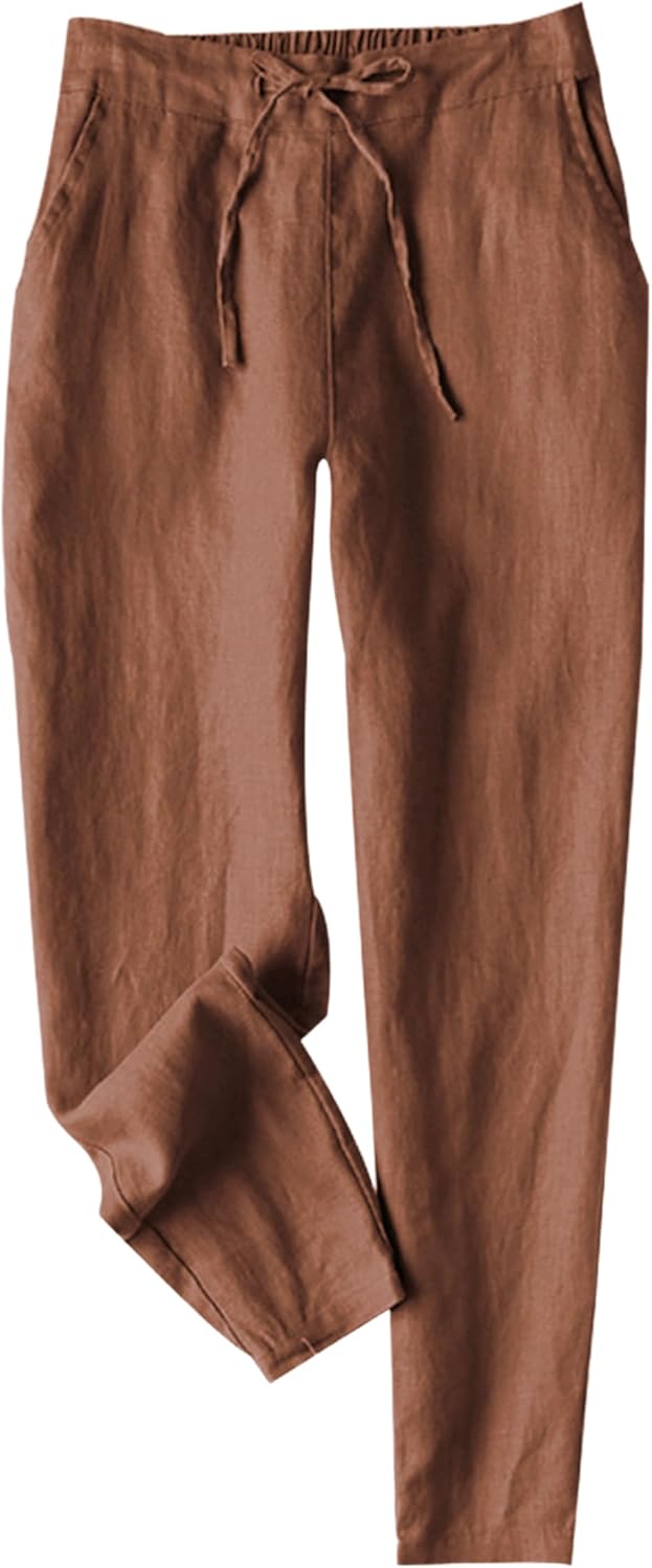 Mirriam Pantaloni Donna Lino Bianco – Vita Alta, Coulisse Elastico, Leggero Estate