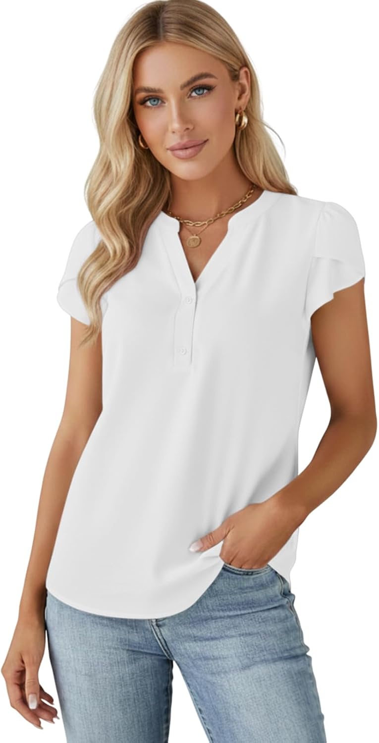 Sophie blouse dames mousseline – V-hals, pofmouwen, elegante vloeiende pasvorm
