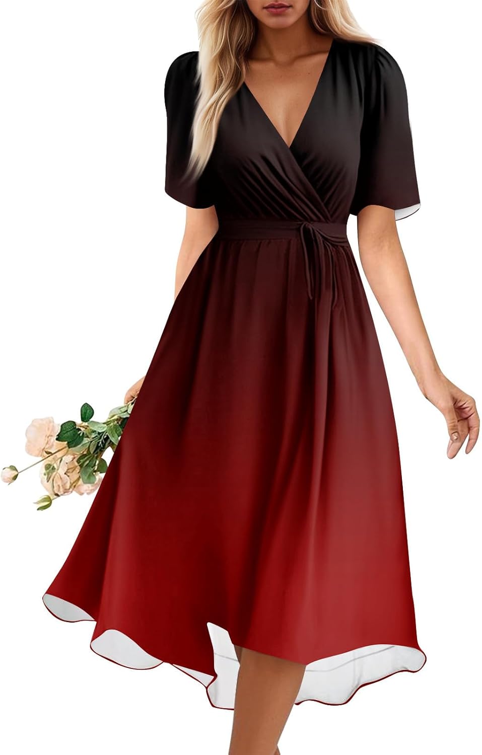 Vestido Clara para mujer elegante – Vestido midi floral con escote en V y corte evasé