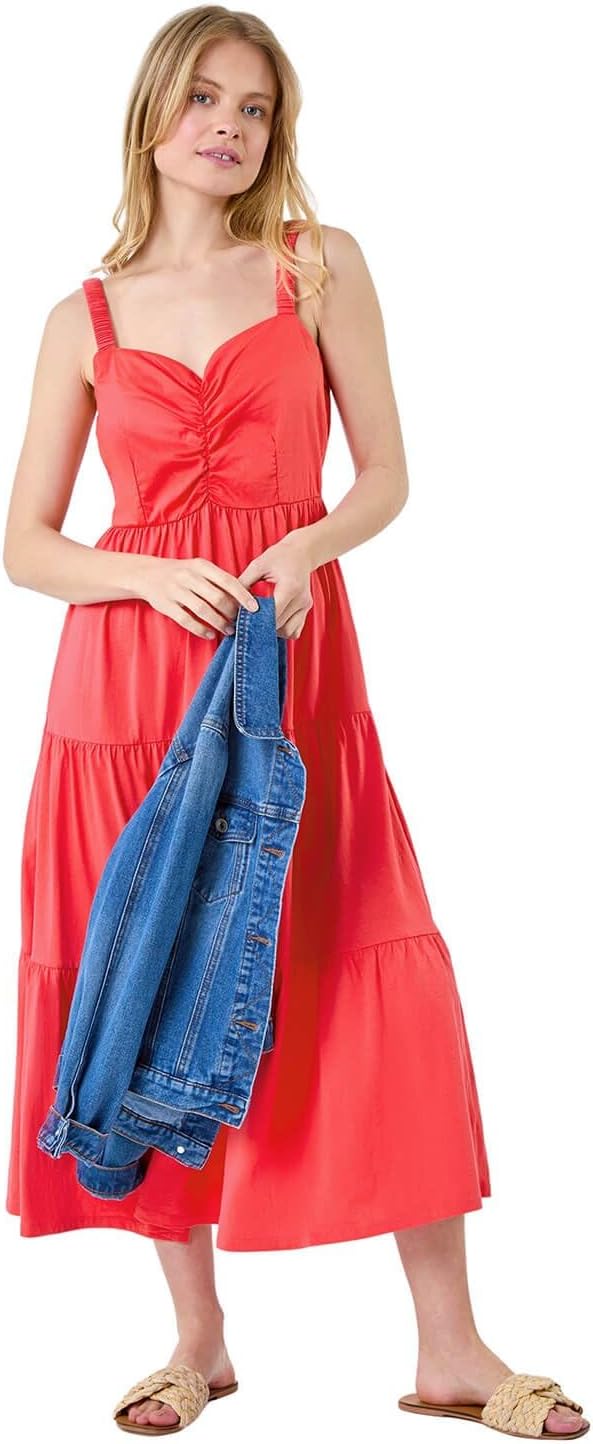 Vestito Midi Mila Donna – Vestito Estivo Elegante in Cotone con Spalline, Scollo a V e Volant