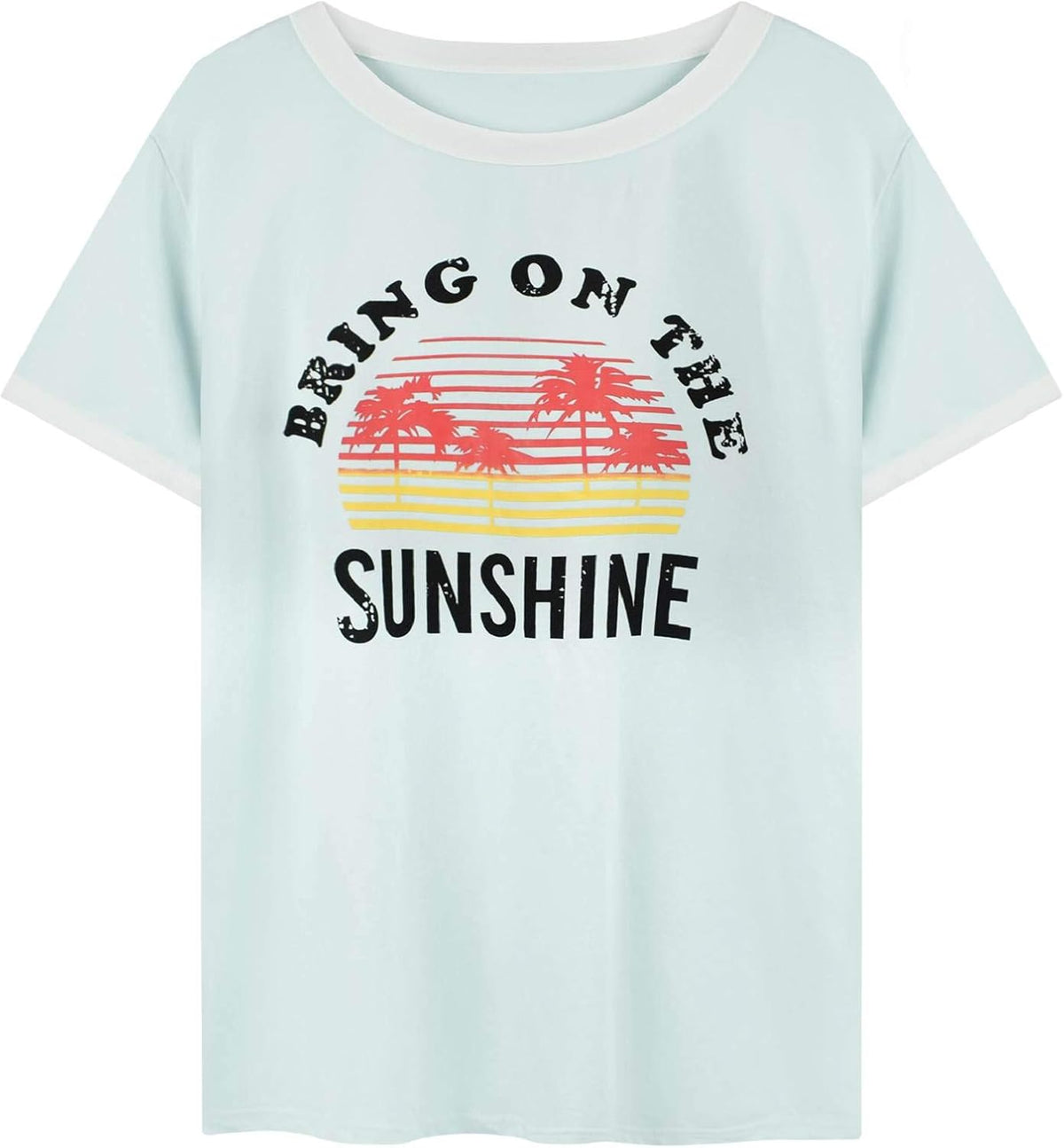 T-shirt Luna Mulher – Top Casual com Estampa de Sol e Arco-íris