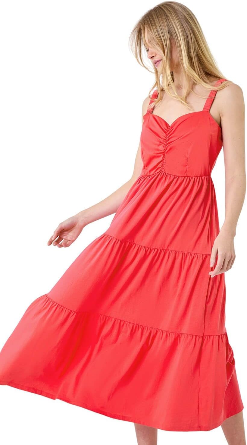 Vestito Midi Mila Donna – Vestito Estivo Elegante in Cotone con Spalline, Scollo a V e Volant