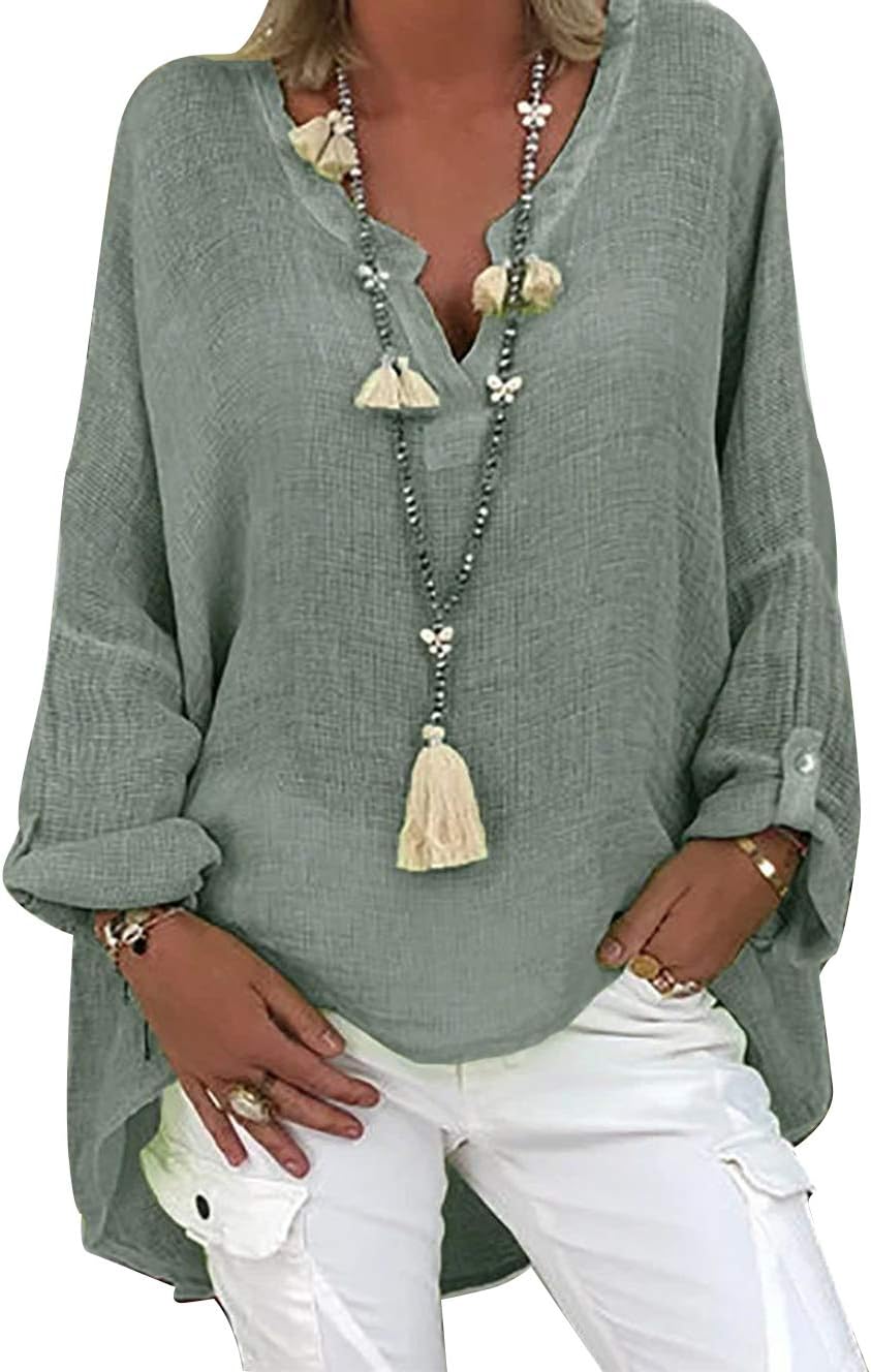 Blusa Louise para mujer en lino – Túnica oversize con cuello en V y corte fluido