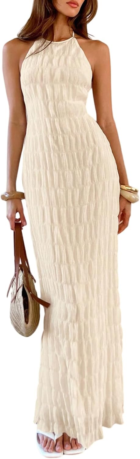 Eva Maxi-kjole til kvinder – Elegant bodycon halterneck-kjole med åben ryg i Old Money-stil