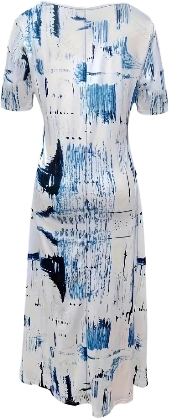 Vestido Maya Maxi Talla Grande – Vestido de Verano Cuello en V Tie-Dye Fluido de Manga Corta