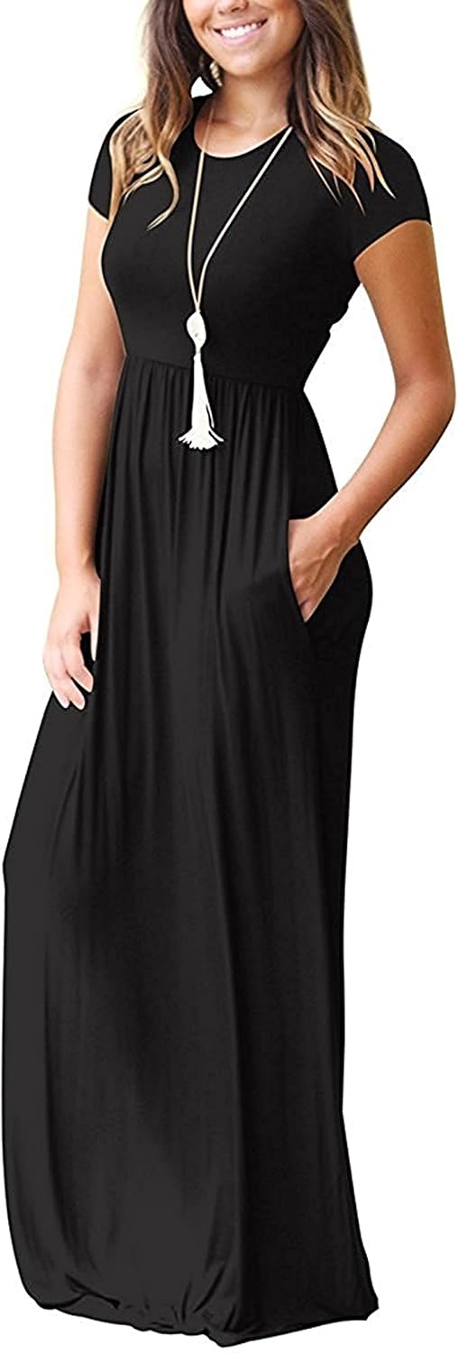Vestido Longo Amélie para Mulher – Vestido Maxi Fluido com Mangas Curtas e Bolsos