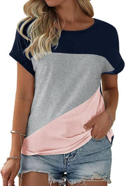 T-shirt Emma Mulher Oversize – Gola Redonda, Color Block, Mangas Curtas Algodão