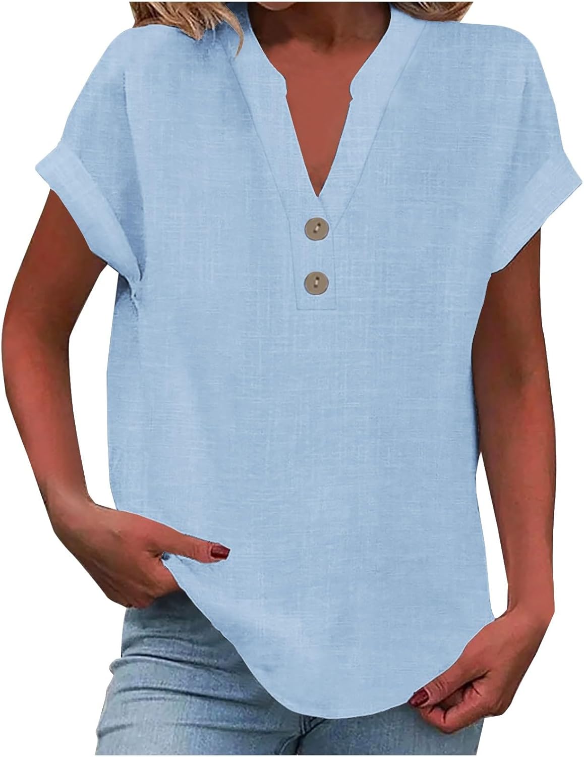 Clara Blouse Femme – Haut Décontracté à Col V et Manches Courtes