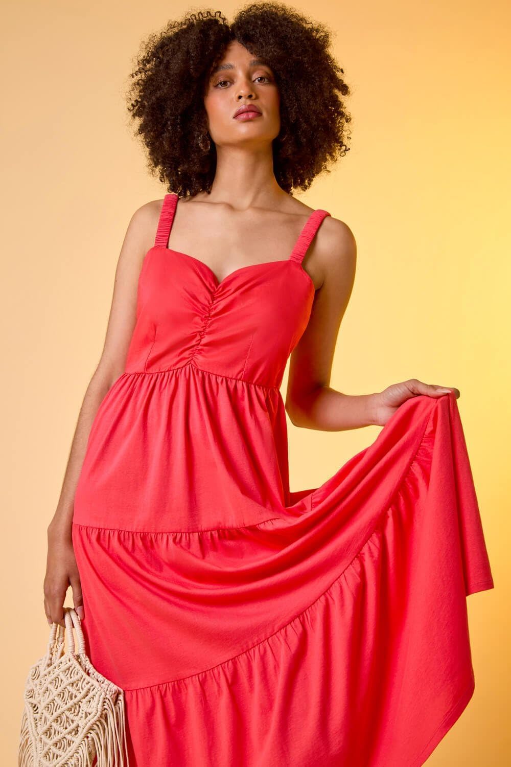 Vestito Midi Mila Donna – Vestito Estivo Elegante in Cotone con Spalline, Scollo a V e Volant