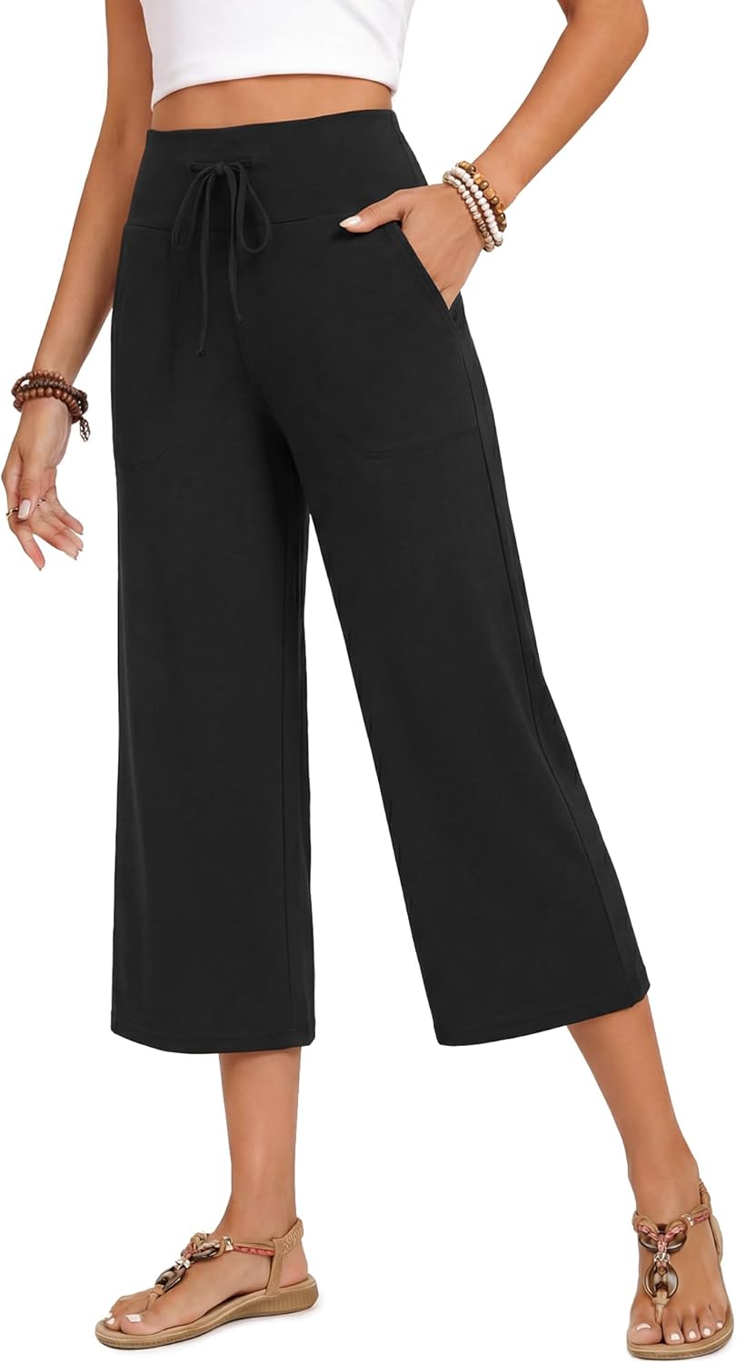 Nina Pantalone Capri Donna – Pantalone Largo Vita Alta con Coulisse e Tasche Estate