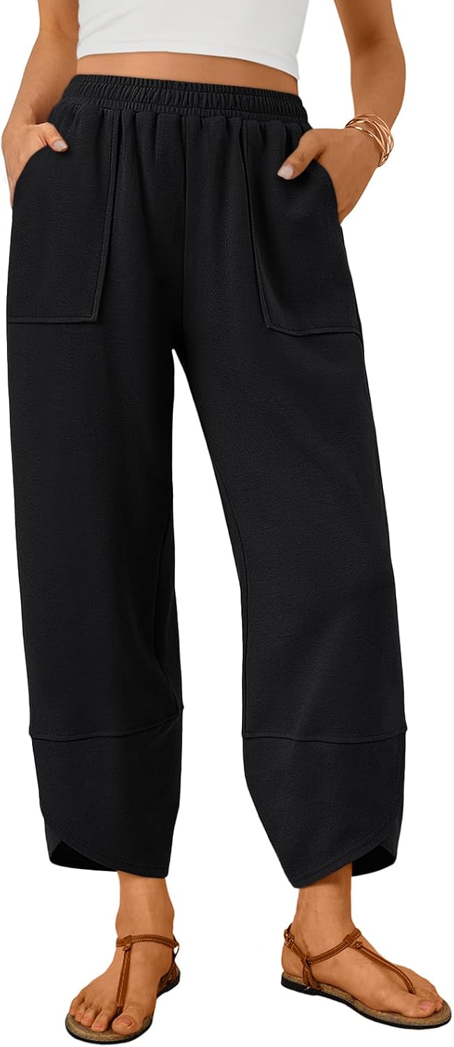 Quenn Pantalón Mujer – Pantalón Ancho de Algodón con Cintura Elástica y Bolsillos Verano