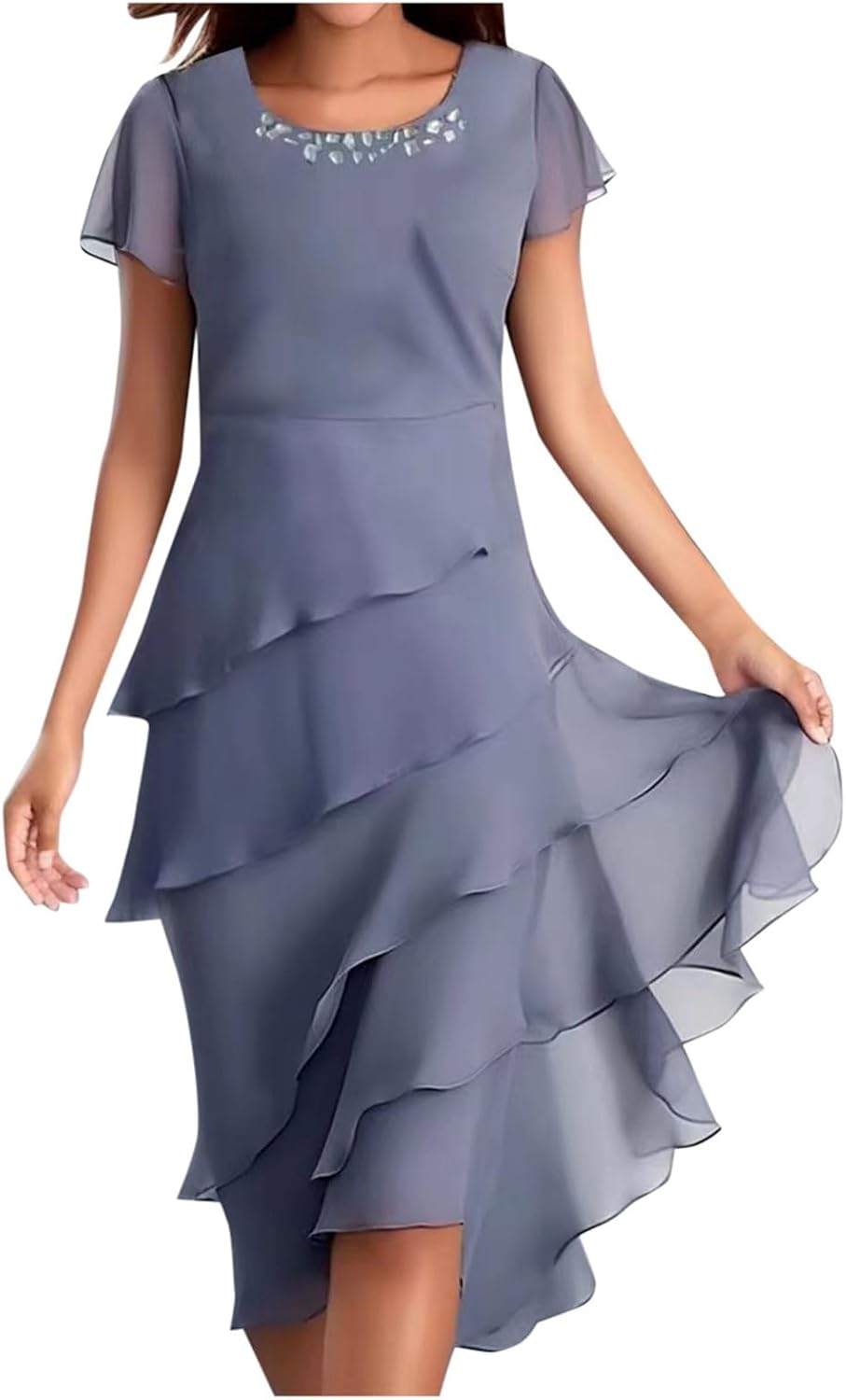 Sophia Robe Femme – Robe Chiffon Fluide Manches Courtes Coupe Élégante Été