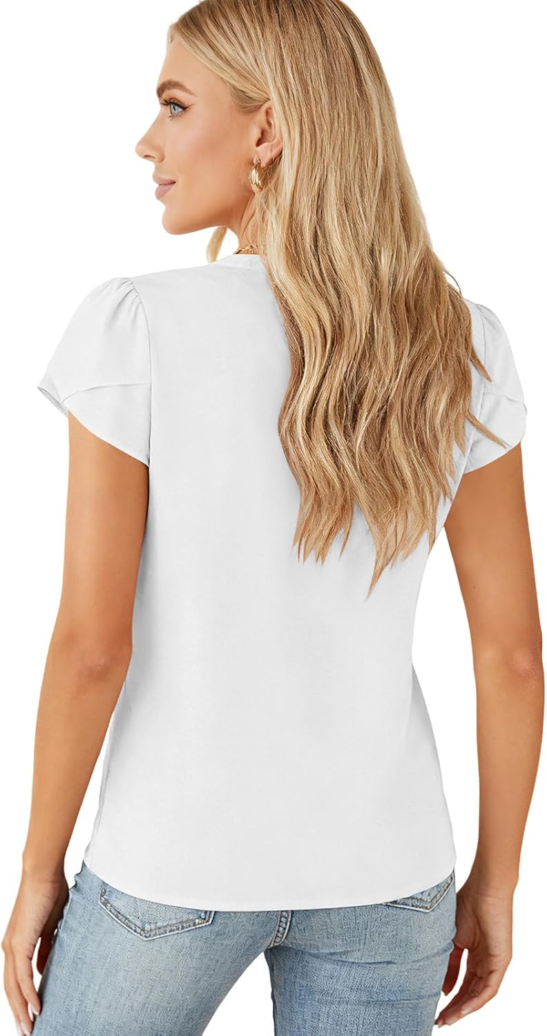 Sophie blouse dames mousseline – V-hals, pofmouwen, elegante vloeiende pasvorm