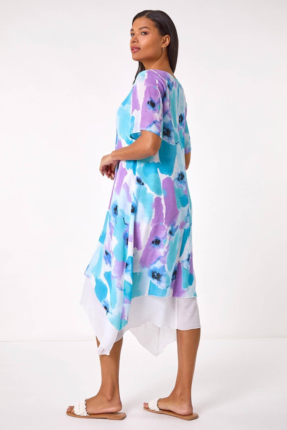 Noémie Vestido Recto Mujer – Vestido de Doble Velo con Estampado Abstracto Elegante para Verano