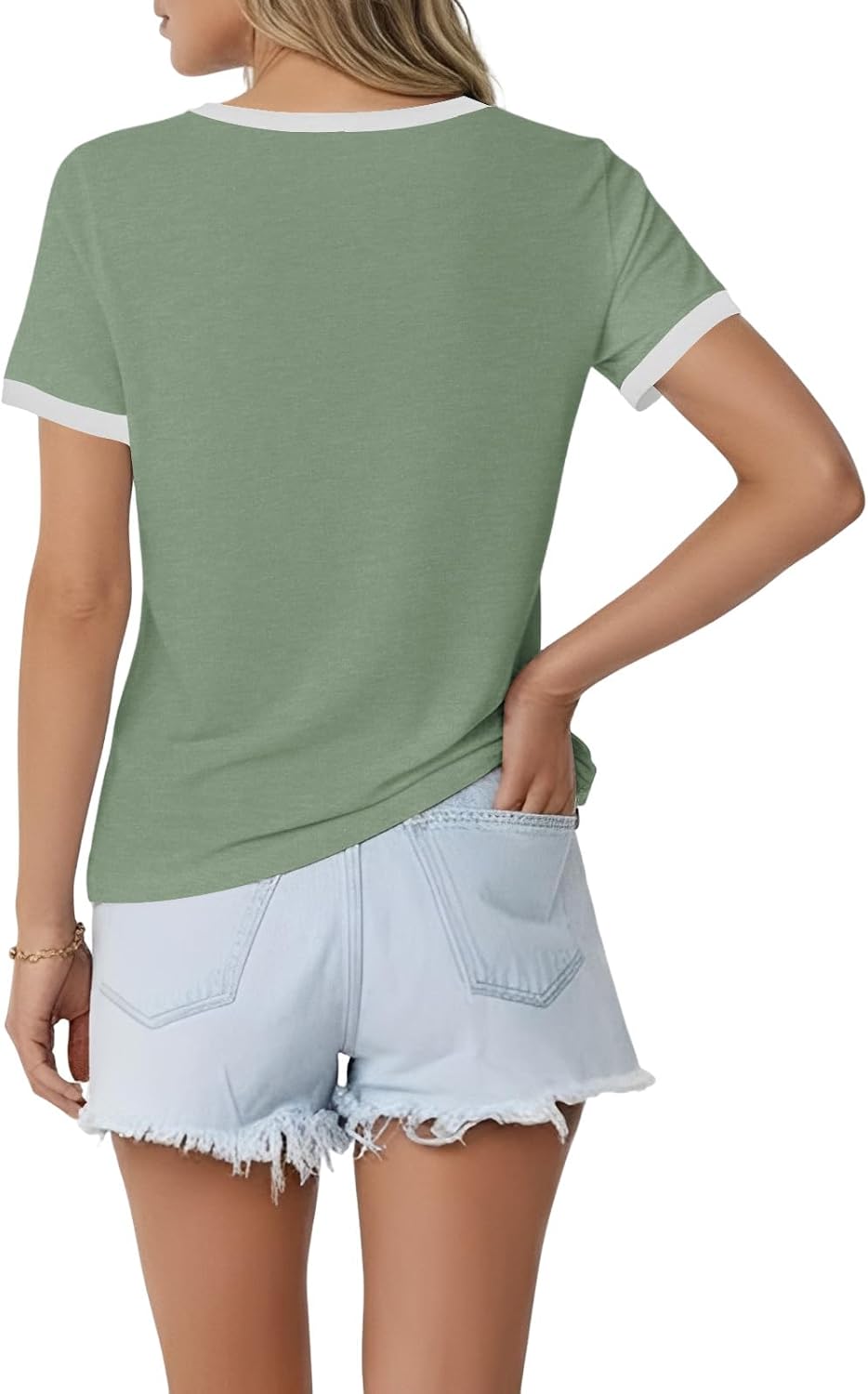Camiseta Camry para mujer con cuello en V – Manga corta, corte amplio, elástica, ligera, verano