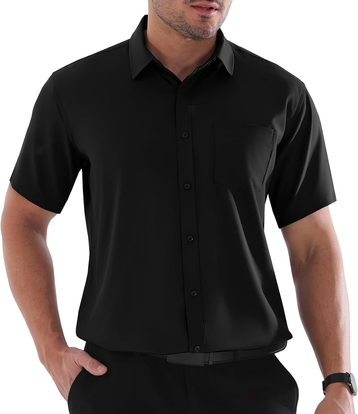 Marc overhemd heren grote maat – stretch overhemd met korte mouwen, business casual