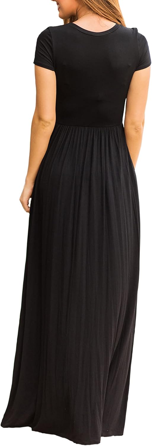 Vestido Longo Amélie para Mulher – Vestido Maxi Fluido com Mangas Curtas e Bolsos
