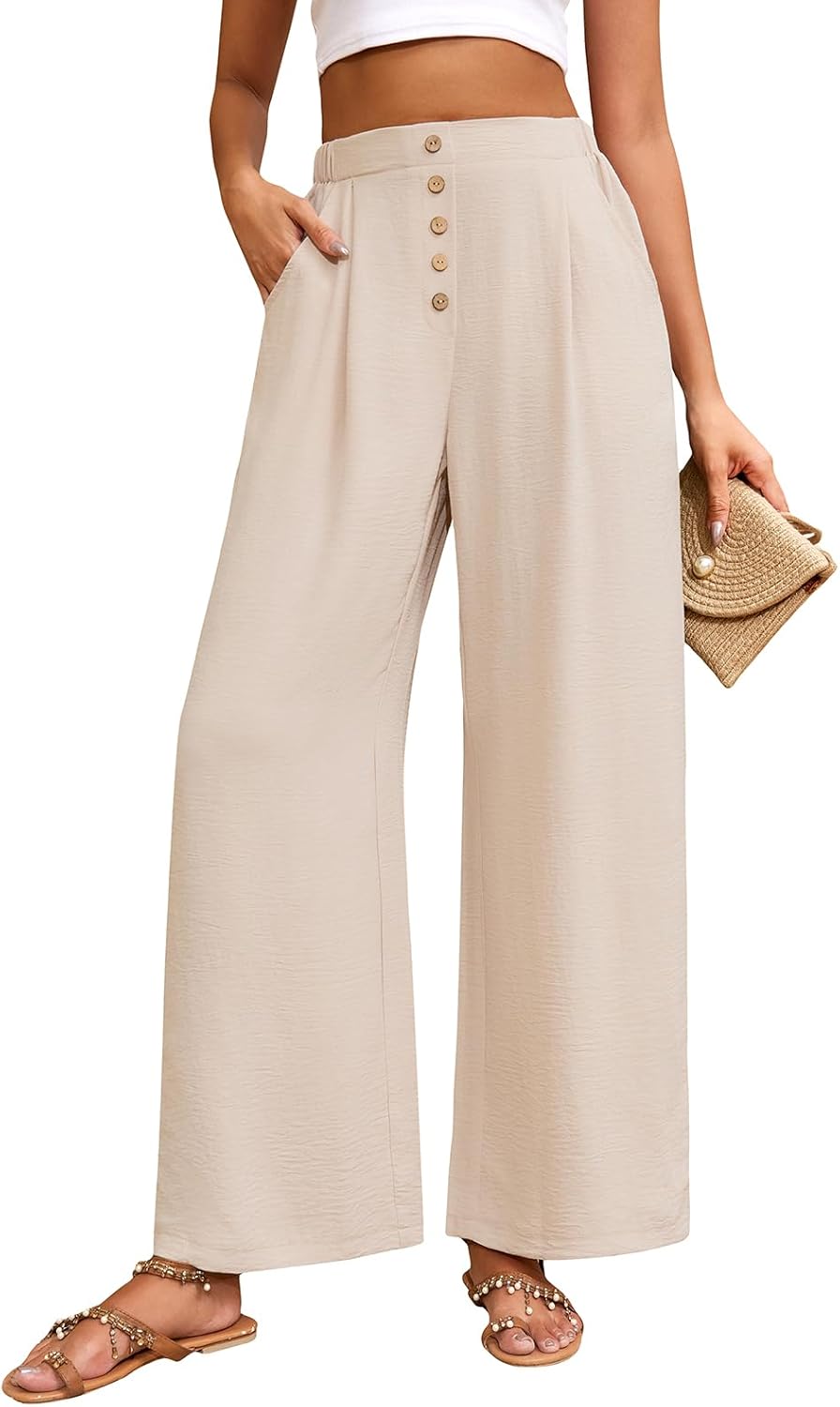 Élodie Women's Palazzo Pants – Wide High-Waisted Flowing Pants with Pockets