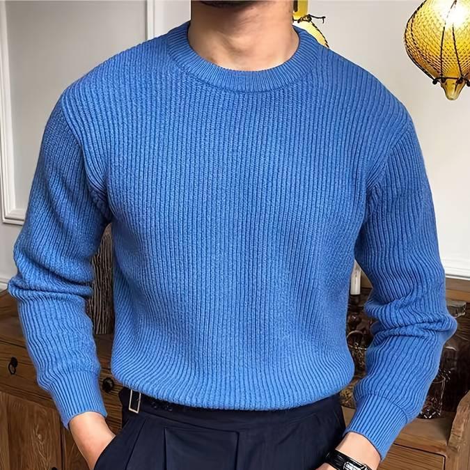 Nale Pull Męski Dzianinowy Żebrowany – Okrągły Dekolt, Krój Regularny i Styl Casual Elegancki