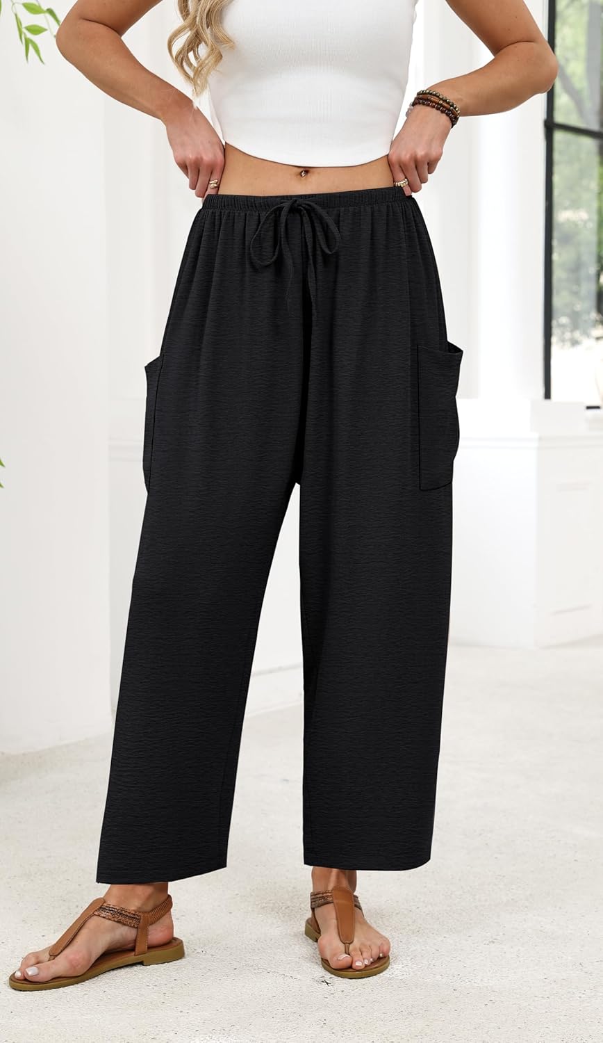 Maja Damenhose – Palazzo weit, fließend, elastischer Bund & Taschen Sommer
